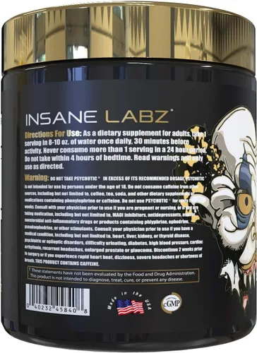Vista 3 de Insane Labz Psychotic Gold, polvo de preentrenamiento altamente estimulante, concentración y energía de extrema duración, bombeo muscular