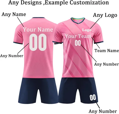 Vista 2 de Camiseta y pantalones cortos de fútbol personalizados con tu nombre y número Uniforme de Futbol personalizado para Ninos Hombres