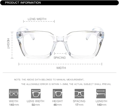 Vista 6 de EYLRIM Gafas clásicas de lente transparente con marco cuadrado grueso para mujeres y hombres, anteojos sin receta