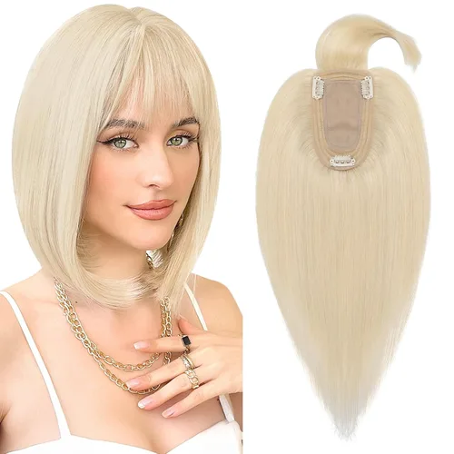 Vista 21 de Benehair Peluca de cabello con clip con flequillo, peluca secreta de cabello 100% humano, postizo superior con flecos, peluca de repuesto