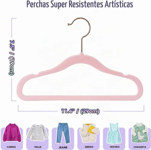Vista 7 de Perchas de terciopelo para bebé, paquete de 50 unidades, 11.4 pulgadas, perchas antideslizantes para ropa de bebé, perchas resistentes para bebés