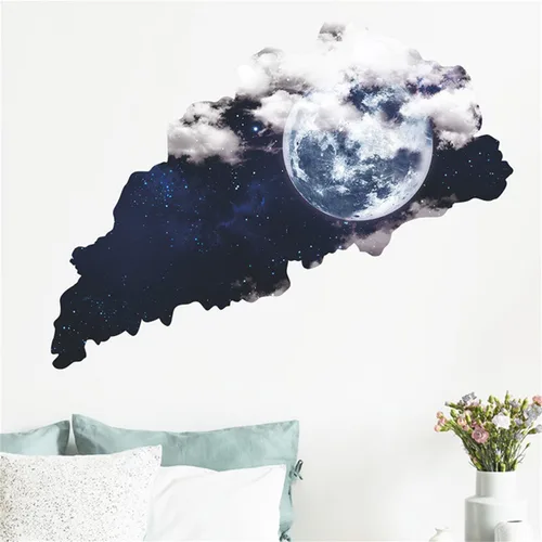 Vista 4 de Adhesivo de pared de cielo estrellado de universo 3D, decoración de techo cósmico azul, decoración creativa de pared de cielo estrellado