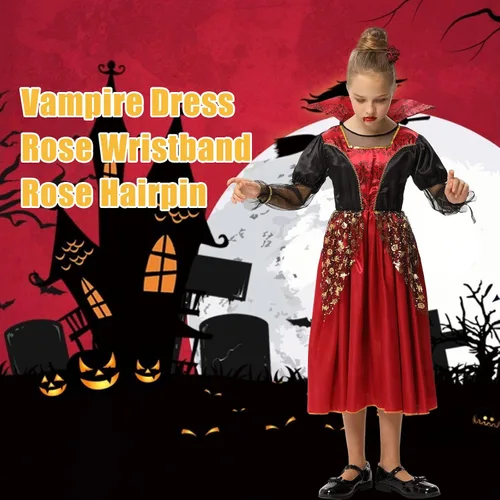 Vista 6 de Disfraz de vampiro para niñas, disfraz de vampiro para fiesta de Halloween y cosplay