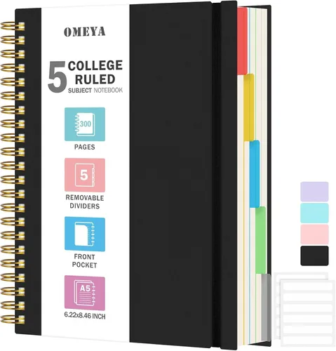 Vista 11 de Cuaderno de Espiral 8.5" x 11", Cuadernos de 5 Materias con Rayas Universitarias con Divisores Removibles, 300 Páginas 100GSM Diario de Escritura