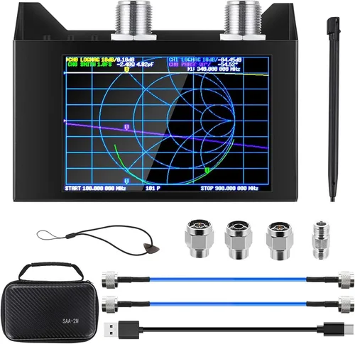 Vista 10 de AURSINC NanoVNA SAA-2N V2.2 Analizador de antena con kit de testboard, analizador de red vectorial tipo N de 4 pulgadas 50KHz-3GHz con bolsa