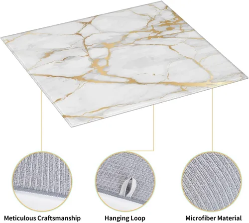 Vista 4 de Tapete de secado de platos de microfibra absorbente de mármol blanco dorado, antideslizante, de secado rápido, resistente al calor, tapete a011