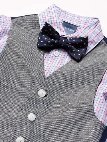 Vista 4 de Nautica Boys' 4-Piece Set with Dress Shirt, Bowtie, Vest and Pants