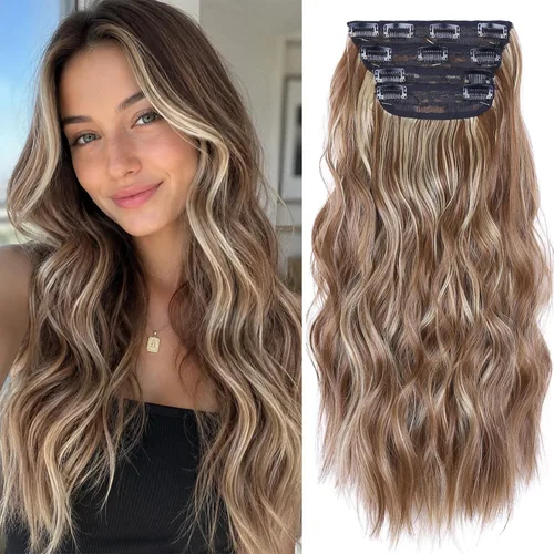 Vista 15 de Extensiones de cabello con clip, extensiones de cabello sintético ondulado de 14 pulgadas con clip (color: 22H10#)