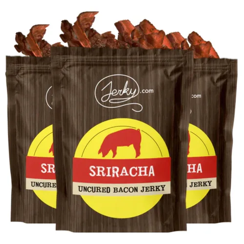 Vista 9 de Barbecue Bacon Jerky - Hecho con tocino real - mundialmente famoso, cecina de tocino en lotes pequeños - Bolsa de 1.75 onzas