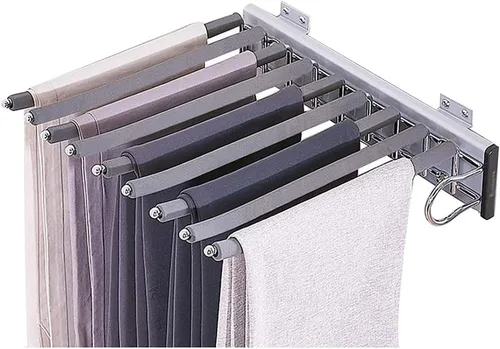 Vista 3 de Perchero extraíble con barra antideslizante para colgar, instalación izquierda/derecha para pantalones de armario deslizante, estante