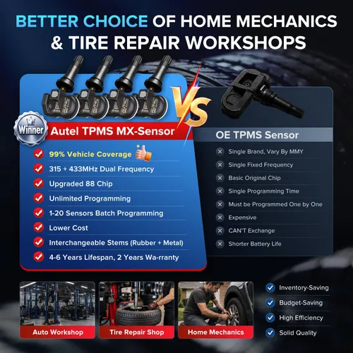 Vista 6 de Autel Juego de 4 sensores TPMS, válvula de goma MX-Sensor 315+433Mhz 2in1