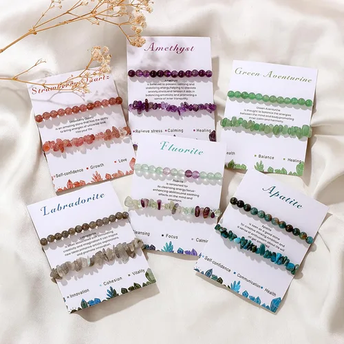 Vista 5 de Pulseras de cristal curativo para mujer, 2 pulseras de piedra natural de 0.236 pulgadas, pulseras elásticas de cuentas de cristal hechas a mano