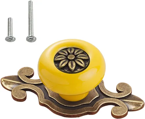Vista 12 de HUAMULAN Paquete de 10 Pomos de Cerámica Retro, Tiradores Vintage para Cómoda Cocina con Pétalos para Gabinete, Base de Aleación de Zinc, Placa