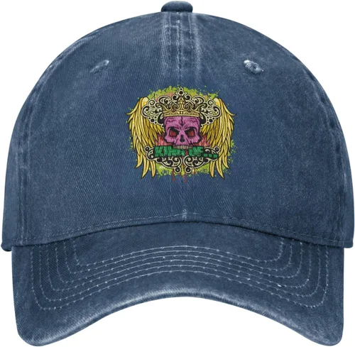 Vista 2 de Sombrero de vaquero de moda para hombre y mujer, ajustable para cuatro estaciones, gorra de béisbol del infierno con ángel, azul marino, Azul marino