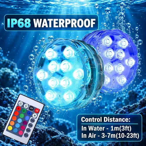 Vista 4 de AquaMiracle Luces LED sumergibles con mando a distancia, impermeables, operadas por batería, luces multicolor que cambian de color para jacuzzi