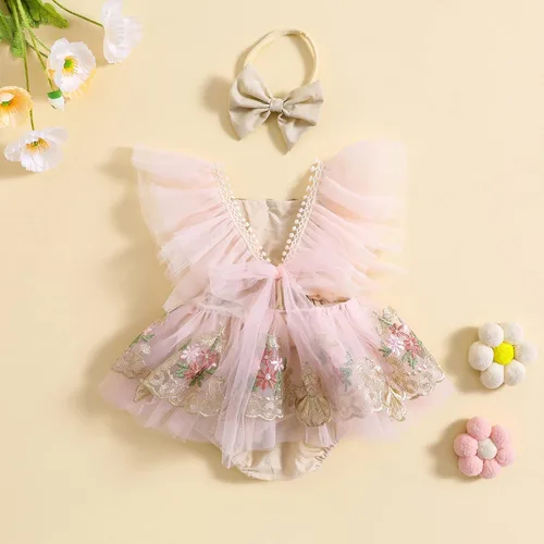 Vista 3 de Ropa de bebé niña Floral Boho Lace Romper Mameluco Mameluco Mono Mono Traje Verano Ropa Bebé Niñas
