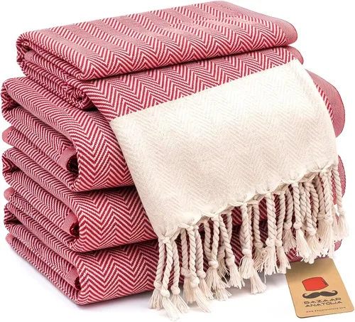 Vista 34 de Bazaar Anatolia Toallas de mano – Juego de 4 39 x 19 pulgadas – Toalla de mano turca a rayas para baño, 100% algodón, cocina, cara, cabello, té
