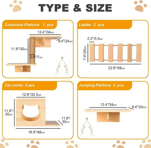 Vista 3 de PETKABOO - Muebles de pared para gatos, muebles de pared de pino para gatos, estantes de escalada con escalador, condominio, poste rascador