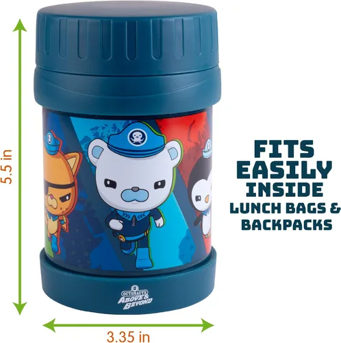 Vista 5 de Octonauts Above & Beyond - Tarro de alimentos de acero inoxidable de 13 onzas para niños, con aislamiento al vacío de doble pared azul, a prueba