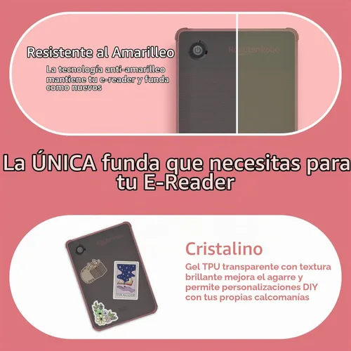 Vista 5 de TUDIA SKN - Funda diseñada para Kobo Clara 2E (6 pulgadas), no compatible con versión color/BW 2024, a prueba de golpes, delgada Transparente Rosado