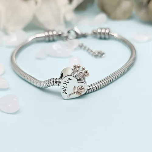 Vista 5 de NanMuc Corazón de oro rosa mamá I Love You Forever Crown Joyería para mujer Charms para pulseras para madre