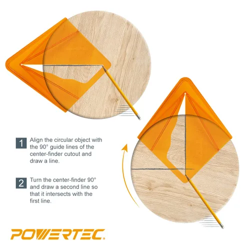 Vista 3 de POWERTEC Herramienta Buscadora de Centro de Plástico para Cuadrado de 8 pulgadas, Redondo, Octágono y Hexágono de 5-3/4 pulgadas, Herramientas