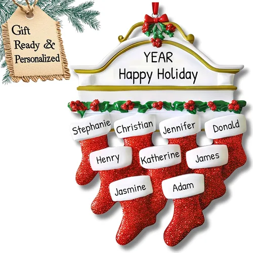 Vista 9 de Adornos de Navidad familiares personalizados – Medias de Navidad personalizadas con nombres, regalos para parejas, adornos 2024, nuestra primera