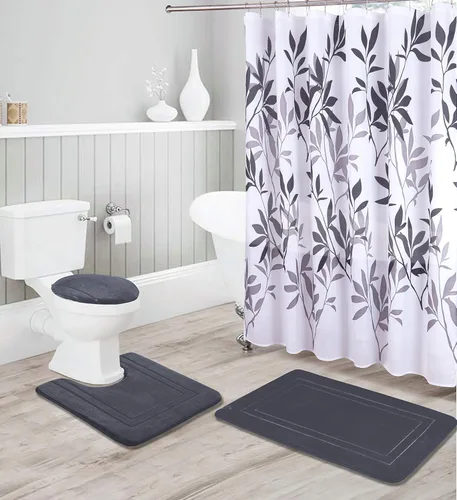 Vista 9 de Kids Zone Home Linen - Juego de accesorios de baño de 16 piezas: tapete de ducha antideslizante, tapete de pie de sanitario antideslizante, tapa