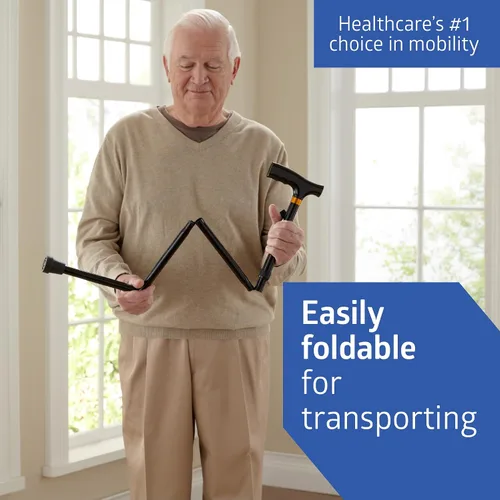 Vista 6 de Medline El bastón plegable con mango en T para personas mayores y adultos es portátil y ligero para equilibrio, lesiones de rodilla, movilidad