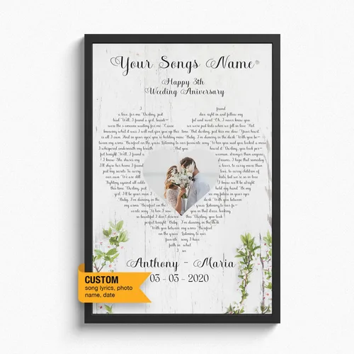 Vista 17 de Letras de canciones personalizadas para pared, lienzo impreso con tu foto, texto, poema, letra. Personaliza el retrato, para esposa, novia, día de 3