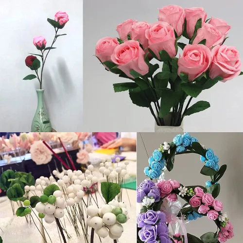 Vista 5 de Saktopdeco Alambre de tallos florales de 21.6 pulgadas, alambre envuelto en papel verde, calibre 18, calibre 20, calibre 24, para manualidades
