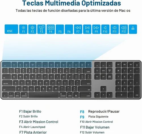 Vista 6 de OMOTON Teclado Bluetooth recargable para Mac, teclado numérico y de tamaño completo