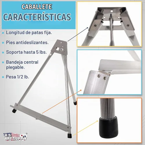Vista 3 de US Arte Fuente Aluminio caballete de mesa Tri-Pod Table parte superior Diseño con pies de hule (grande – sin brazos)