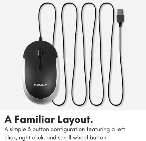 Vista 7 de Macally Ratón silencioso con cable Ratón USB delgado y compacto para Apple Mac o Windows PC portátilescritorio Diseñado con sensor óptico e