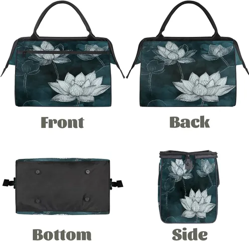 Vista 5 de Travel Duffel Bag Ink Lotus Gym Bags for Women Men, Lightweight Waterproof Weekender Overnight Bags Carry On Travel Tote Bag