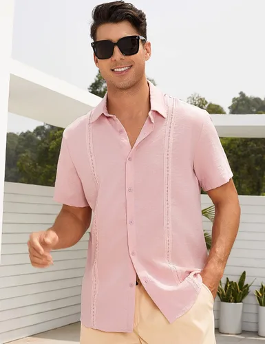 Vista 8 de LecGee Camisa de vestir de manga larga para hombre, estilo hippie, barroco, para fiesta, club, con botones, para hombre