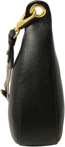 Vista 3 de Prada Vitello Phenix Negro Cuero Nylon Web Rayas Correa Bandolera Bandolera 1BC052