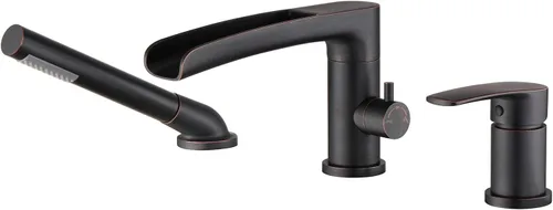 Vista 13 de Wowkk Grifo de Bañera Cascada de Bañera Romana Negro Montaje en Cubierta Grifos de Bañera de Latón Relleno de Bañera Grifos de Baño con Ducha de Mano