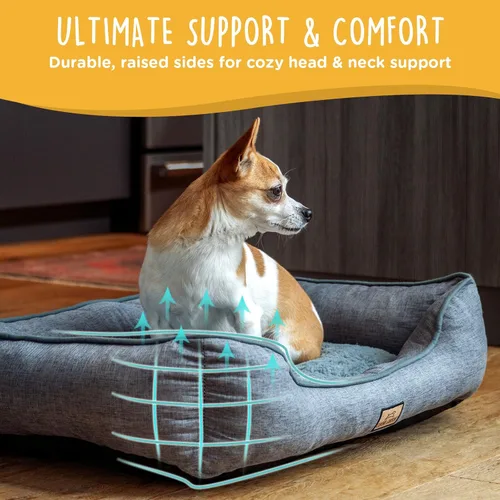 Vista 2 de Cama pequeña para perros de 26 pulgadas, sofá lavable de felpa para perros y gatos pequeños, cama rectangular suave para cachorros con base
