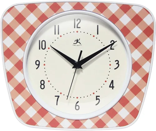 Vista 9 de Infinity Instruments LTD. Reloj de pared trapecio a cuadros, verde, 9.25" x 10.875