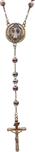 Vista 3 de Catholic Rosary Beads Necklace Silver Rose and Gold Tone Tricolor Ball Chain