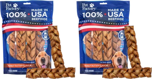 Vista 8 de Pet Factory 100% fabricado en Estados Unidos, palitos trenzados de 7 pulgadas para masticar, sabor a carne de res y pollo, 6 unidades/1 paquete