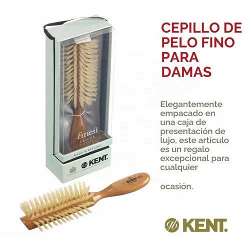 Vista 6 de Kent LC7 Cepillos de pelo medio radiales para mujer, cepillo de pelo rizado hecho de madera de cerezo, cepillo de cerdas de jabalí natural blanco