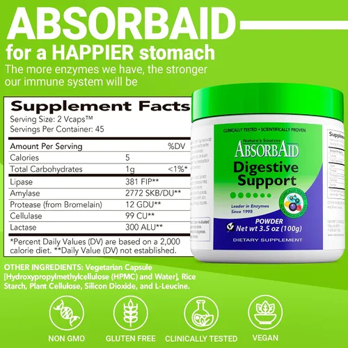 Vista 3 de AbsorbAid Enzimas digestivas de 3.53 oz, probado para aumentar la absorción de nutrientes vitales hasta en un 71%