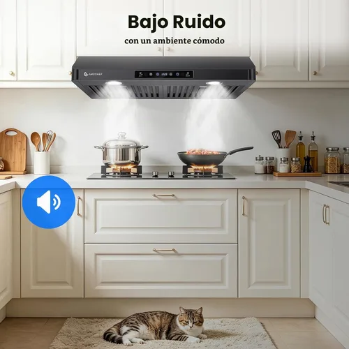 Vista 7 de AMZCHEF Campana extractora de acero inoxidable de 30 pulgadas, ventilador Negro