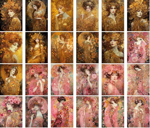 Vista 2 de PIXILUV Postales vintage (24 piezas de 4 x 6 pulgadas cada una) Retratos pacíficos de Art Nouveau de hermosas mujeres florales en vestidos fluidos