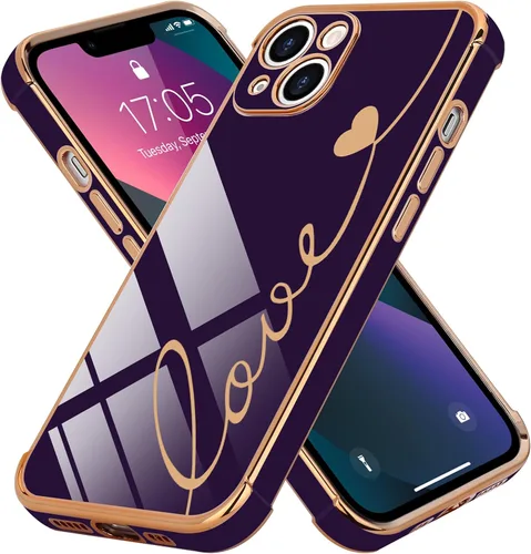 Vista 38 de LCHULLE Funda compatible con iPhone 12 para mujeres y niñas, bonito diseño de corazón de amor con enchapado de lujo, cubierta de TPU suave a prueba