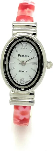 Vista 2 de Señoras pequeño oval caso rojo metal brazalete brazalete reloj moda esfera blanca