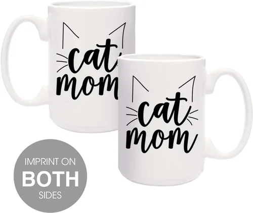 Vista 3 de Canopy Street Taza de cerámica blanca de 15 onzas con temática de gato para mamá, adorable diseño de orejas de bigote de gato, taza de café