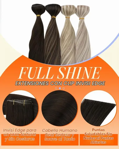 Vista 4 de Full Shine - Extensiones de cabello sin costuras con clip, color marrón oscuro